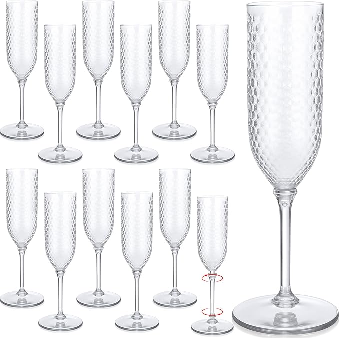 Champagne Glasses 24 Count Clear Plastic 5.5 oz Diamond Embossed