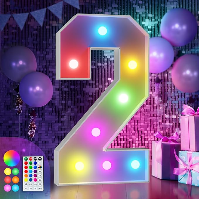 Decorations: 3 Ft LED Light Up Marquee Number 2 with Remote Control