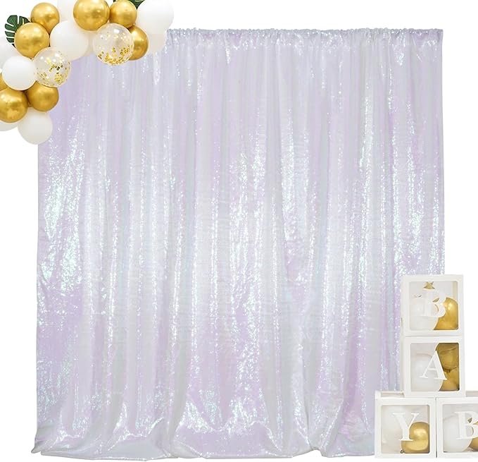 SquarePie Sequin Backdrop Non-Transparent Background Sparkly Curtain for Wedding Party 6FT x 8FT Iridescent