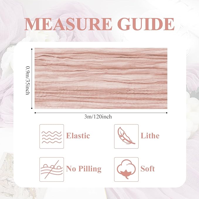 Asee'm 3pcs Cheesecloth Table Runner 120 Inches Dusty Pink Boho Gauze Cheese Cloth Runner 10FT Rustic Sheer Fall Table Runners for Thanksgiving Wedding Baby Shower Holiday Party Decoration