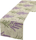 Floral Lavender Table Runner,Vintage Rustic Country Romantic Purple Flower Pattern Print Burlap for Hotel Indoors Outdoor Dining Room Kitchen Home Decor, 13x36in