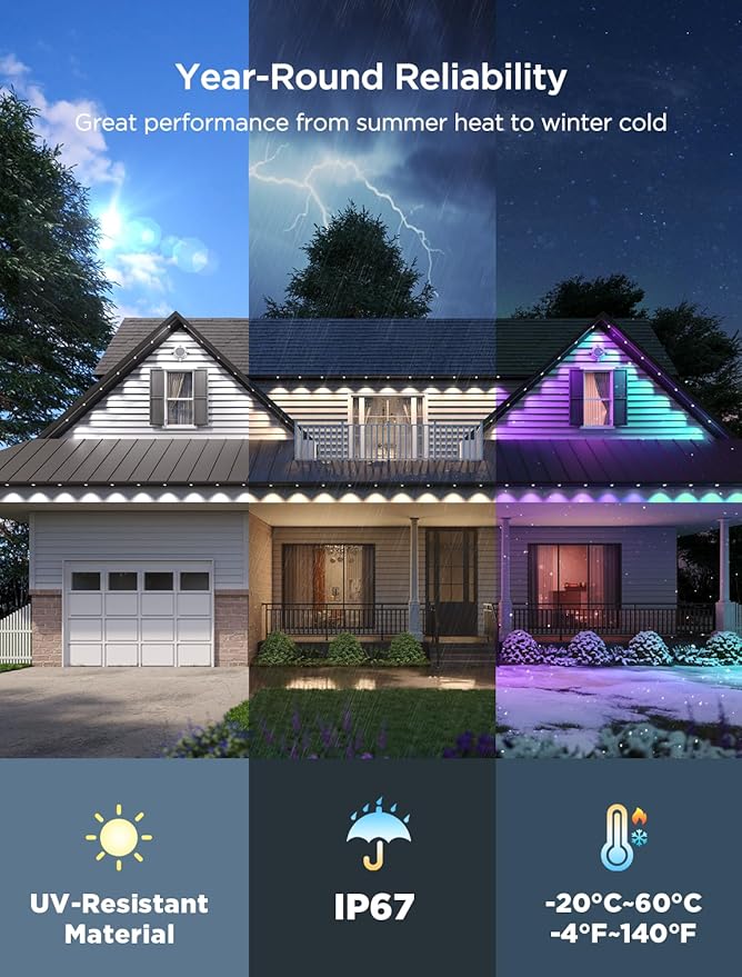 String Lights 50ft Outdoor RGBIC, 16M Colors, Waterproof