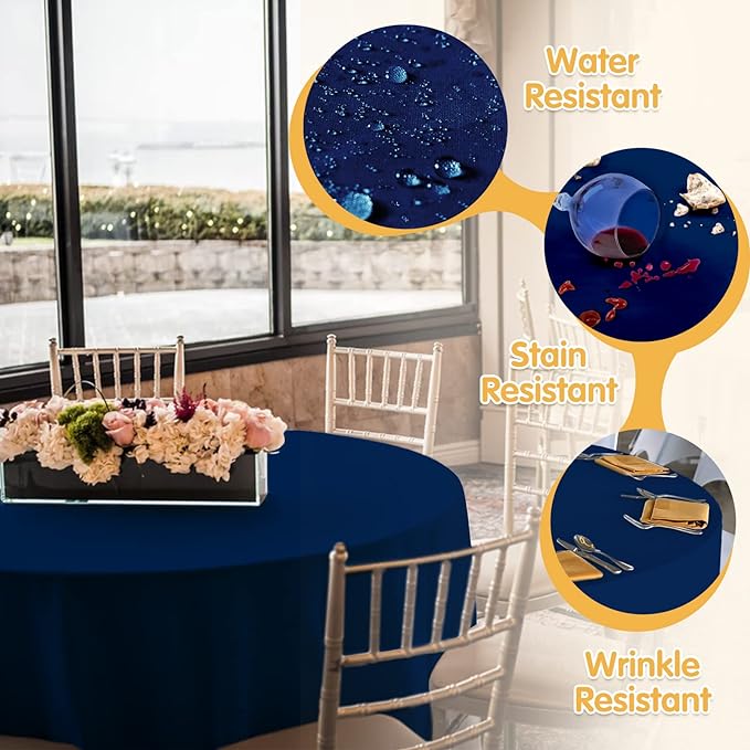 BRILLMAX 6 Pack Navy Blue Round Tablecloths 108 Inch - Circle Bulk Linen Polyester Fabric Washable Table Cloth Cover for Wedding Reception Banquet Birthday Party Buffet Restaurant