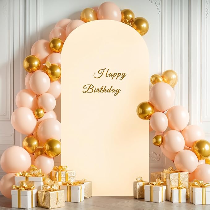 6FT Champagne Arch Backdrop Cover - Polyester Fitted Wedding Arch Stand Covers Round Top Chiara Arch Backdrop Cover for Birthday Party Banquet Photo Background Decoration