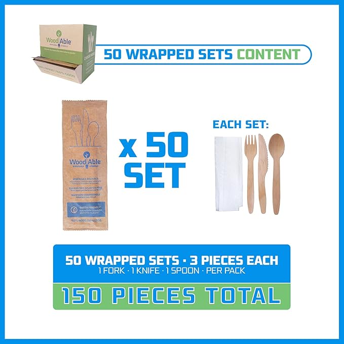 Disposable Wooden Forks, 50 Count, Polished Finish