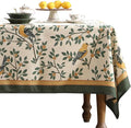 patdrea Designer Green Linen Rectangular Tablecloth,Vintage Breathable Floral Extra Long Table Cloth,Decor Table Cover for Kitchen Dining,Parties,Party,Christmas,Thanksgiving,63"x110"-Warbler