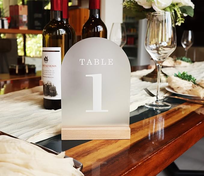Tabletop Signs: Frosted White Acrylic Numbers 1-30 with Wood Stands