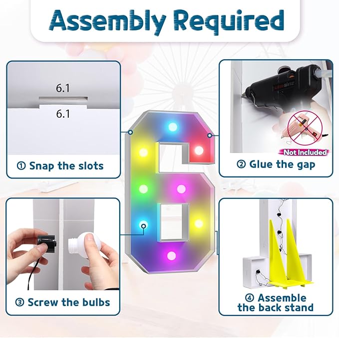 Number 6 Marquee Light Sign with Remote, Waterproof 3 Ft Party Decor