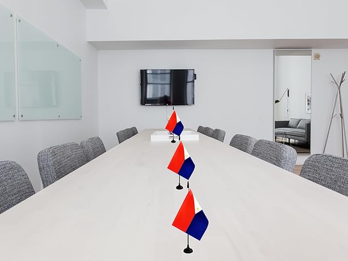 Philippines Desk Flag, 12 Pack Filipino Table Office Flag with Black Solid Pole and Stand Base, International Country Flag, Festival Celebration, Classroom Meeting Desktop Decor (Philippines)