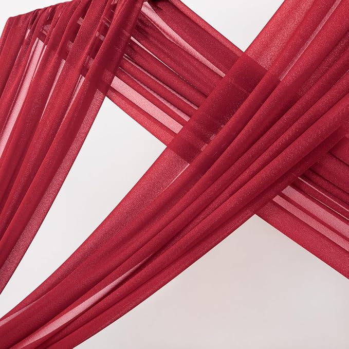 MLMC Red Wedding Arch Draping Fabric 1 Panel 29" x 20 FT Extra Long Gauze Drapes Sheer Backdrop Curtains 6.6 Yards Airy Outdoor Drapery Panels for Wedding Baby Shower Birthday Decor