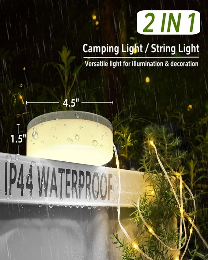 String Lights with 130 Warm White LEDs, Solar USB Rechargeable, 8 Modes