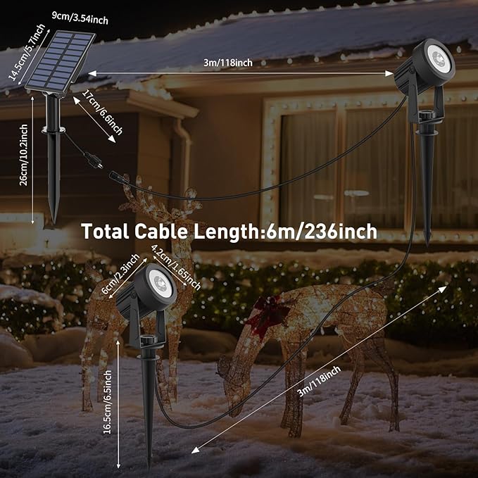Solar Spotlights Outdoor White 6000K IP65 Waterproof 150 Lumen