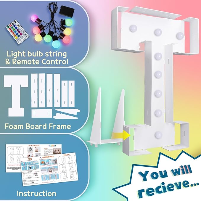 Decorations: Light Up Marquee Letter T Party Sign, 3 Ft Tall, 16 Colors, Remote Control