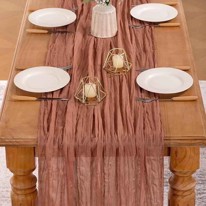 MLMW 4 Pack Dusty Rose Table Runner Cheesecloth Boho Gauze Rustic Cheese Cloth Table Runner 160 inch Sheer 13.3ft for Wedding Party Baby Bridal Shower Birthday