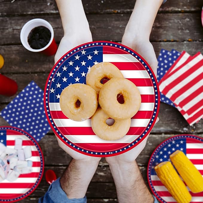 Paper Party Plates with Napkins, American Flag Design, 150 Count