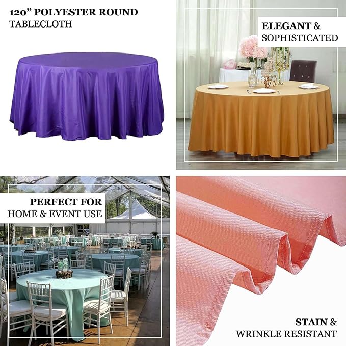 Efavormart Round Tablecloth, 120 Inch Stain & Wrinkle Resistant Washable Table Cloth, Decorative Polyester Fabric Table Cover for Banquet, Wedding, Dining - Silver