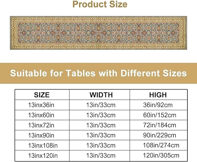 Boho Floral Vintage Beige Blue Table Runner, Retro Flower Rustic Country Farmhouse Abstract Pattern for Home Kitchen Table Decor Dining Coffee Room Party Decor 13x60in