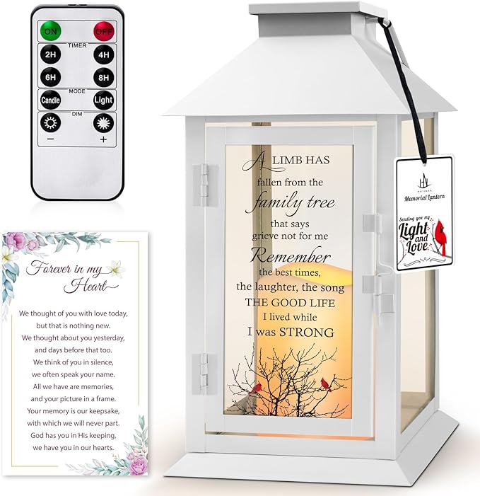 Decorative Candle Lantern, White Metal and Glass, 14.2 Inch, Remote Control