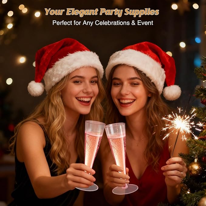 40 Pack Pink Champagne Flutes Plastic Wine Glasses Disposable, 4.5 Oz Clear Mimosa Glasses for 2025 Engagement Wedding Birthday New Years Eve Xmas Party Supplies, Bulk Toasting Cocktail Cups