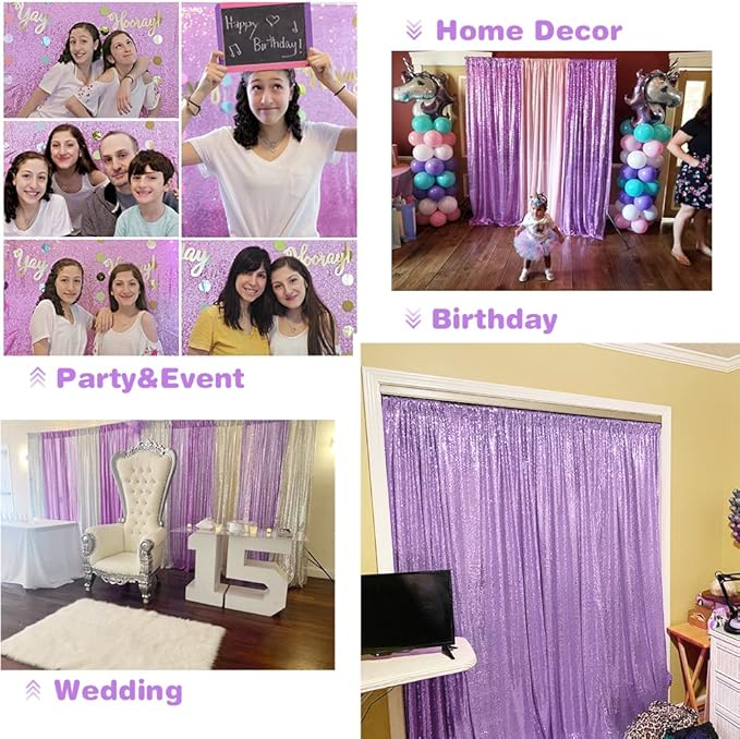 Eternal Beauty Lavender Sequin Backdrop, 8x8 Ft Glitter Background Curtains for Shimmer Photography Party Wedding Birthday Back Drop Decor