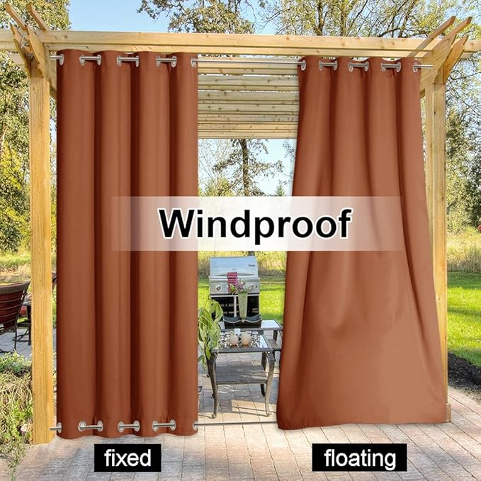 Outdoor Curtains, Waterproof Blackout Weighted Panels in Burnt Orange