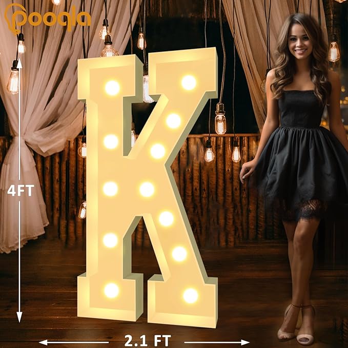 Light Up Marquee Letter K Wall Decor, 4 FT Warm or Cool White