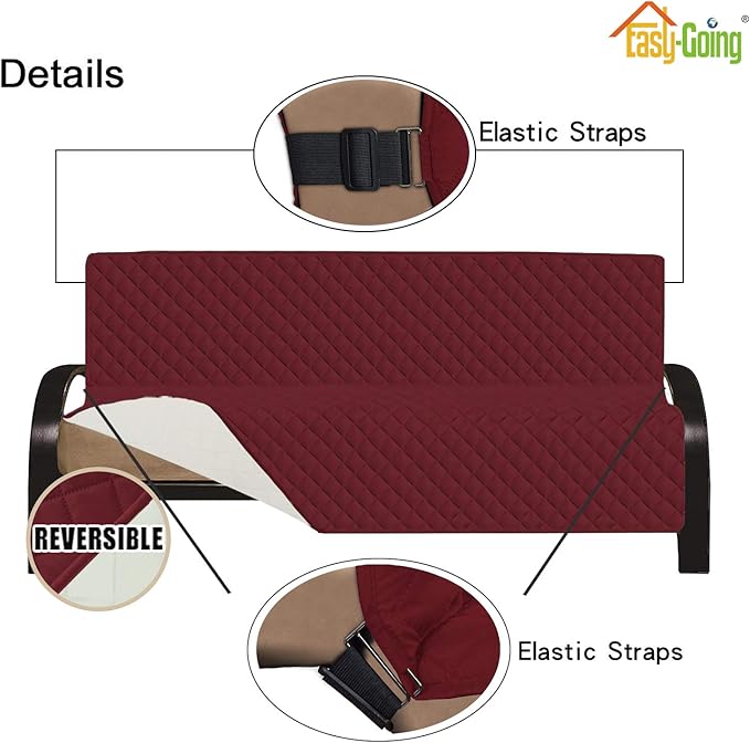 Sofa Slipcover, Reversible Microfiber Futon Cover in Christmas Red/Ivory