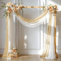Wedding Arch Draping Fabric, 1 Panel 28" x19ft White Arch Drapes & 1 Panel 16" x19ft Champagne Sequin Fabric Drapes Arbor Backdrop Curtain for Wedding Arch Ceremony Bridal Shower Reception