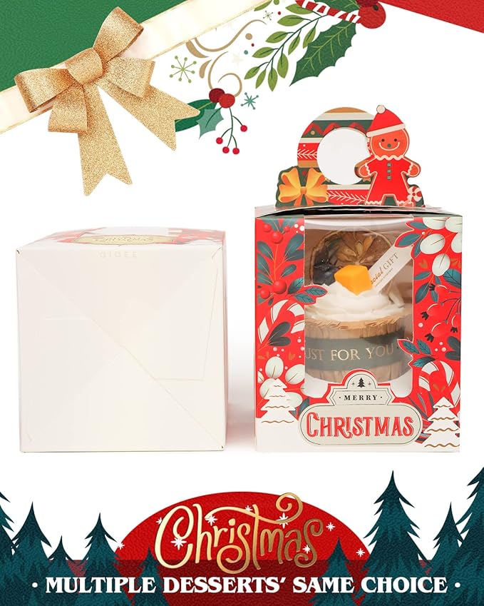 Cupcake Carriers 50 Count Auto-Pop Boxes with Inserts, Christmas Cookie