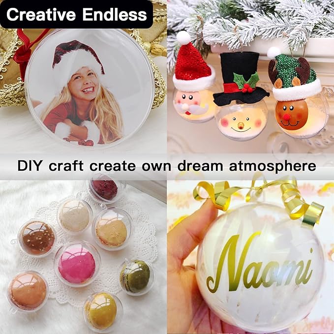 Jishi 10pk Clear Plastic Christmas Ornaments for Crafts Fillable DIY Christmas Ornaments Balls 4 Inch Acrylic Ornaments for Christmas Tree Decorations Hanging Christmas Decorations Home Decor Supplies