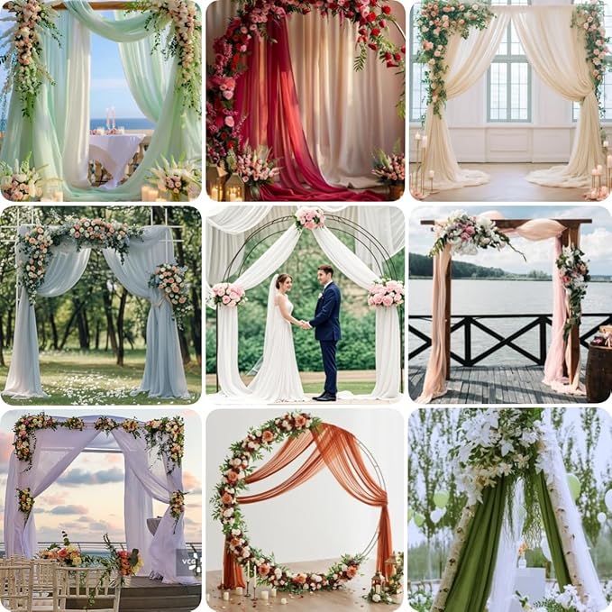 Fall Emerald Green 2 Panels Wedding Arch Draping Fabric 29" x 20Ft Sheer Drapes Outdoor Curtain for Wedding Party Baby Bridal Shower Arch Ceiling Backdrop Decor
