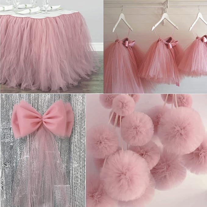 Dusty Rose Tulle Fabric Rolls 6 Inch by 100 Yards (300 feet) Fabric Spool Tulle Ribbon for DIY Tutu Bow Baby Shower Birthday Party Wedding Decorations Christmas Craft Supplies