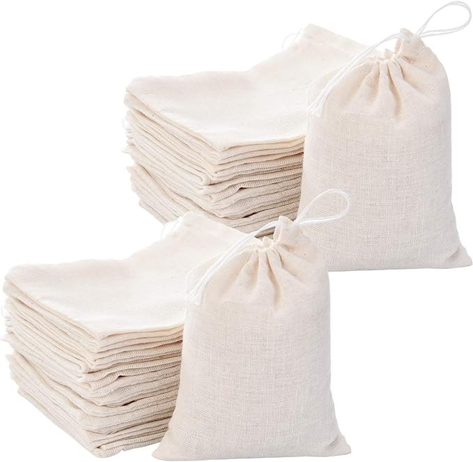 Gift Bags, 200 Count Muslin Drawstring Pouches, Cotton Sachets for Favors