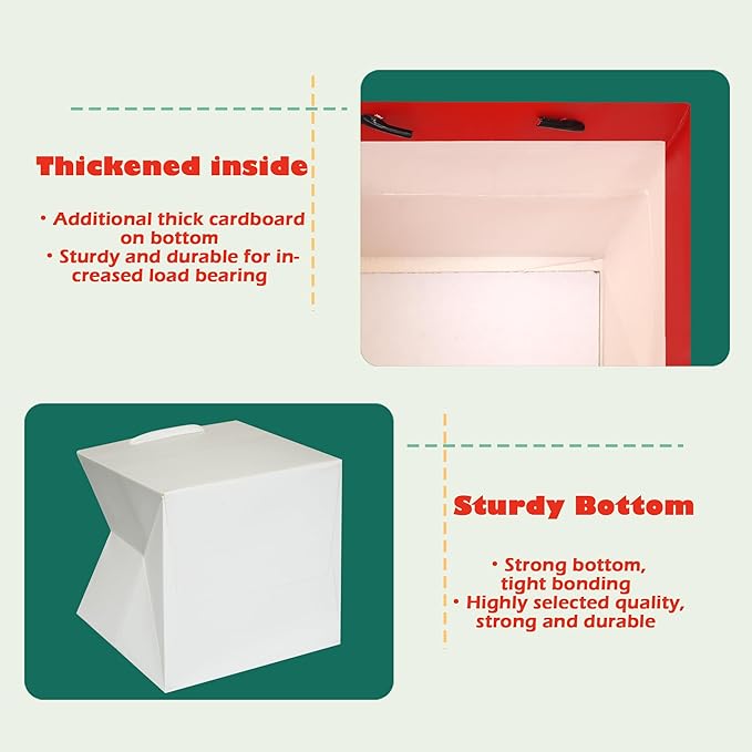 Gift Bags 10 Pack 10x10 Inch White Square Bottom Paper with Handles