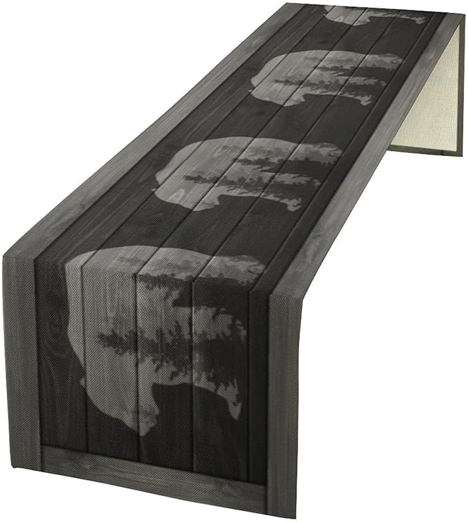 Rustic Country Bear Table Runner, Black Wood Wooden Cabin Wild Animals Hunting Table Cloth for Home Kitchen Dining Table Runner 13x36 Inch
