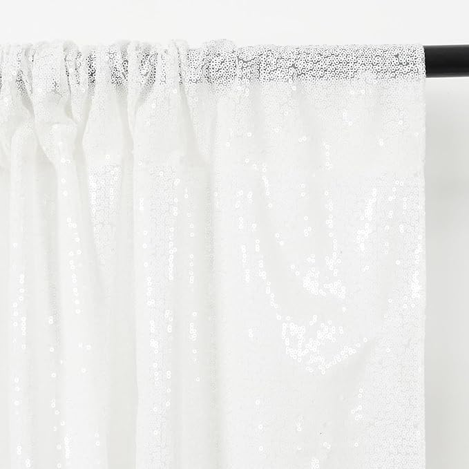 Eternal Beauty White Sequin Backdrop, 5x7 Ft Glitter Background Curtains for Christmas Shimmer Photography Party Wedding Birthday Back Drop Decor