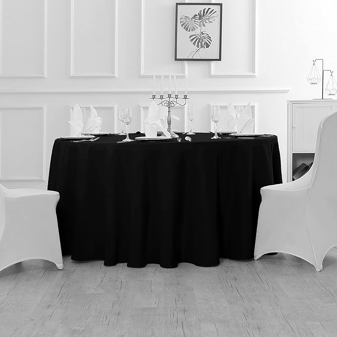 Round Black Waterproof Polyester Tablecloth, 2 Per Pack