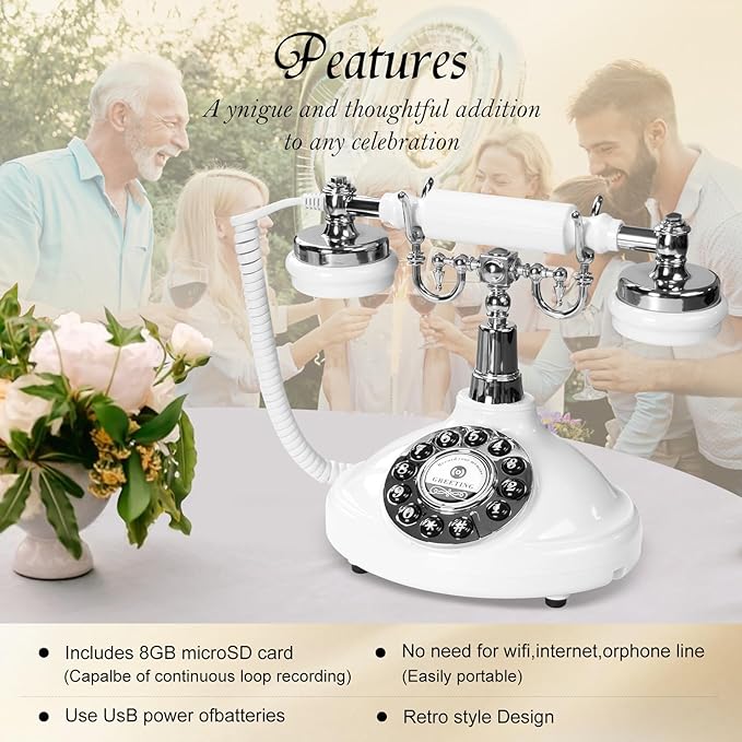 Audio Guest Book Phone, Vintage Retro Style with 8GB SD Card