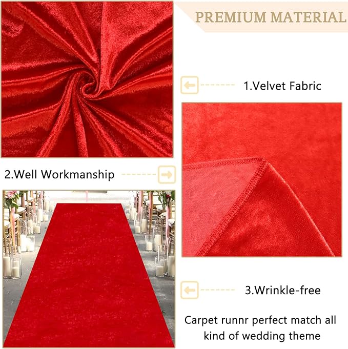 Aisle Runner Red Velvet 4ft x 25ft Outdoor Wedding Carpet