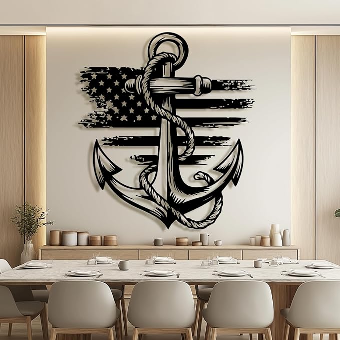 lunwall Metal Anchor Wall Decor, Anchor Metal Sign, Metal Anchor Decor, Anchor Metal Wall Art, Metal Nautical Wall Decor, Metal Wall Decor Coastal, Anchor Wall Decor (black, 39L x 36W / 100 x 91 cm)
