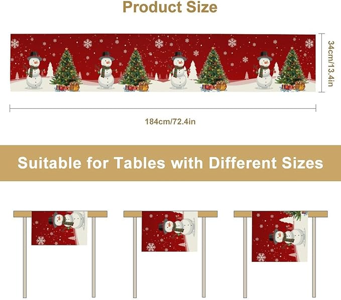 Christmas Table Runner,Snowman Rustic Red Snowflake Winter Table Cloth Kitchen Dining Table Decoration for Home Party Decor 13x108 Inch
