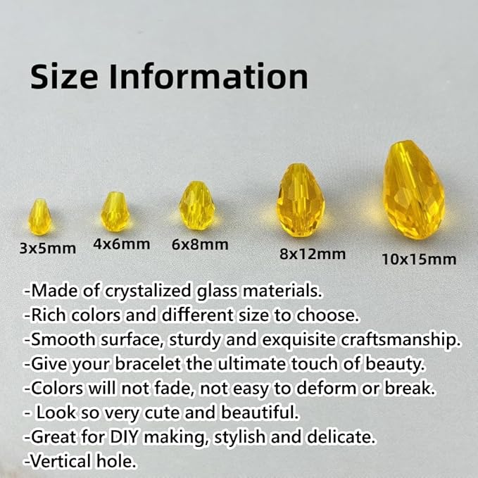 150pcs 4x6mm Teardrop Crystal Glass Beads for Jewelry Making, Faceted Vertical Hole Teardrop Glass Spacer Beads for Wind Chimes Bracelet Earring Necklace DIY Craft(Gold Yellow)