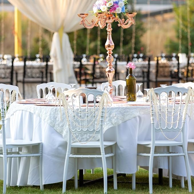 Garlands Ivory Faux Pearl Chair Sashes with Champagne Pink Satin Bows