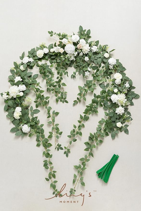 Artificial Flower Garland for Wedding Arch, Silk, 6.5 Ft, White Sage Green