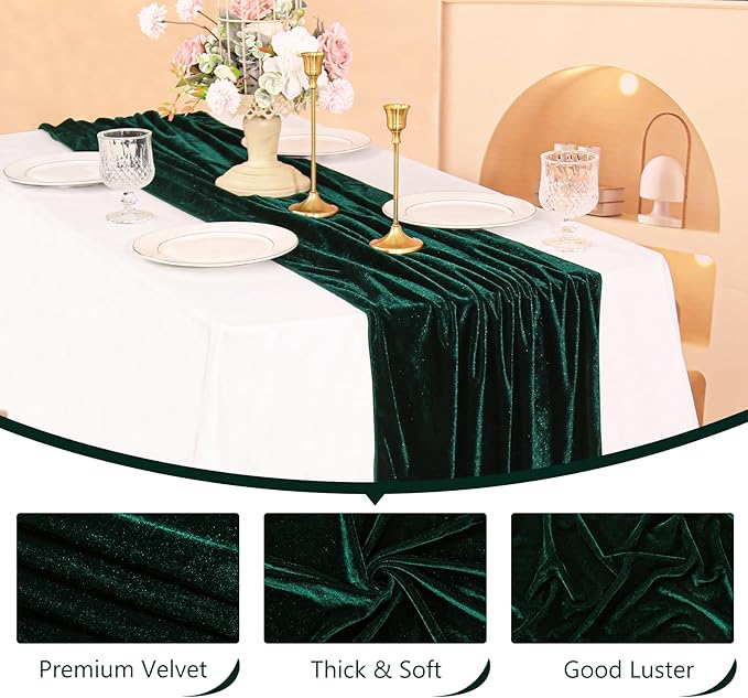 Velvet Table Runner 20 x 120 Inches 10ft Luxurious Thick Soft Velvet Christmas Thanksgiving Wedding Reception Table Runner for Party Reception Decorations(Emerald Green, 6 Pack)