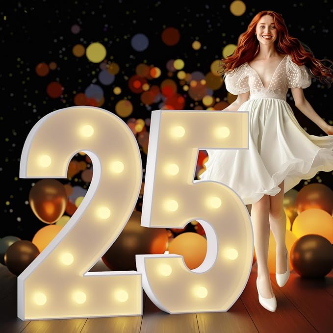 Decorations: 3 Ft Light Up Number 25 Marquee, Foam Board, Yellow Lights