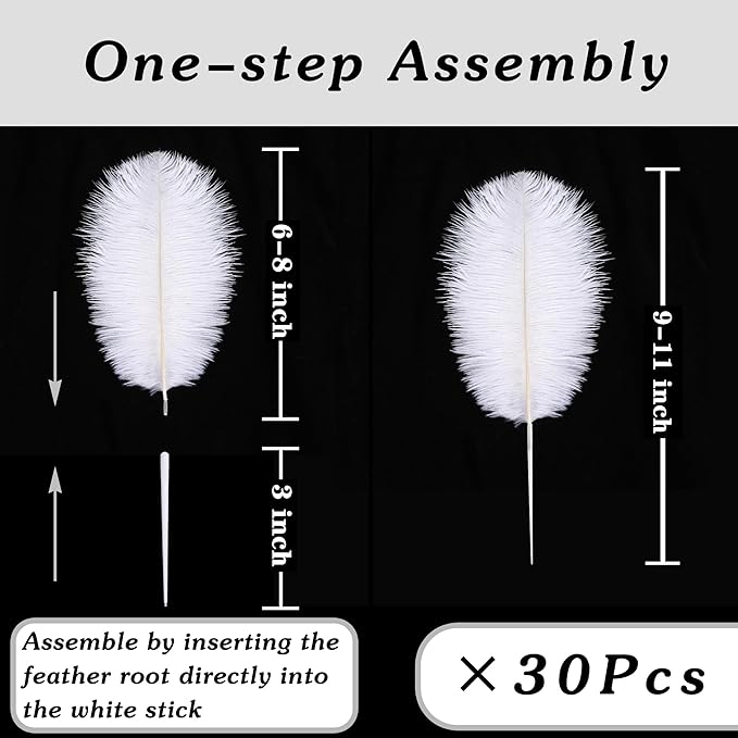 SOGUGOM Grey Craft Ostrich Feathers - 30PCS 6-8 inch Bulk Ostrich Feathers Kit for Kindergarten Crafts, Dream Catchers and DIY Projects(Grey)