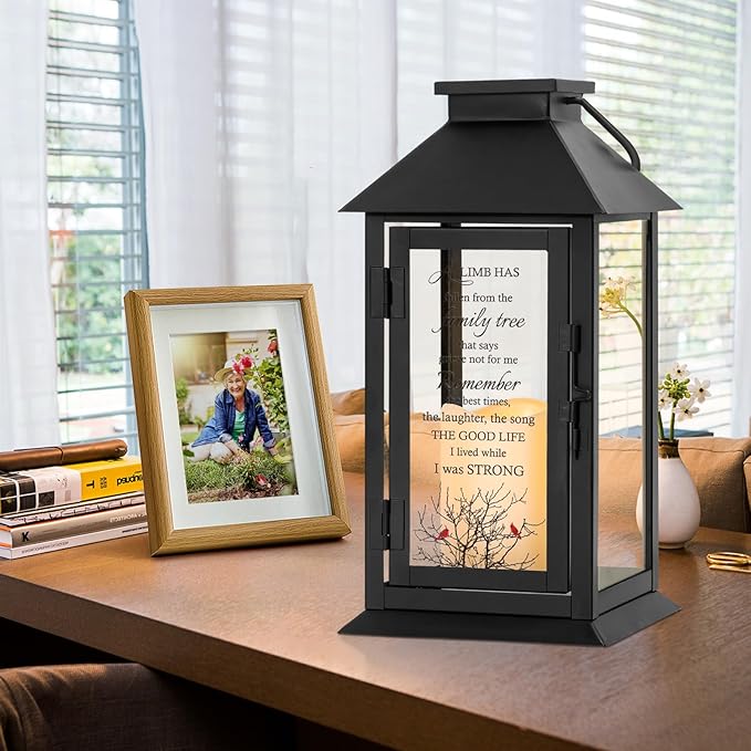 Decorative Candle Lantern with Glass Panels, Battery Operated, 14.2 Inch