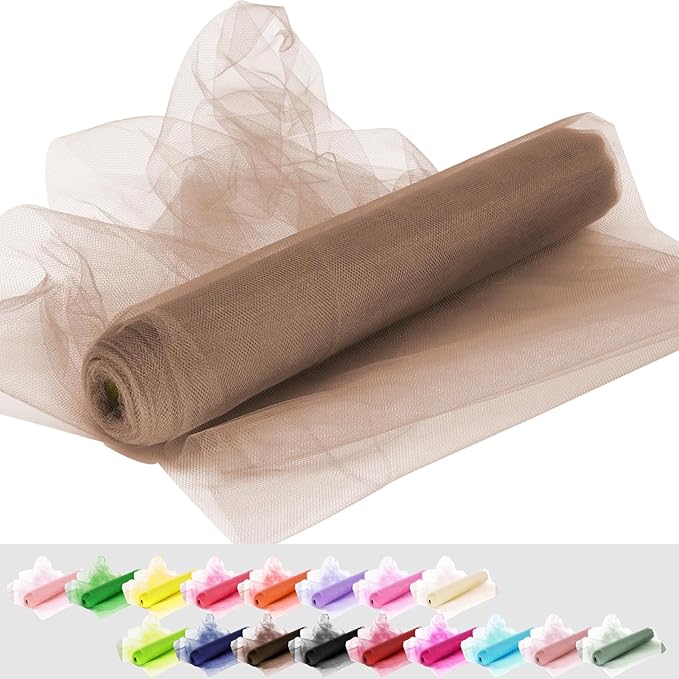 Chestnut Tulle Fabric Rolls, 54 Inch by 10 Yards (30 ft) Tulle Ribbon for Wedding Party Decoration Sheer Fabric Spool Bolt, Ceiling Decor, Tutu Skirt, Christmas Gift Wrapping, Soft & Drape (Chestnut)