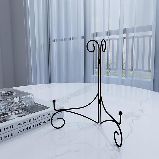 Iron Plate Stand for Display with Folding Design, Picture Stands for Tables, 12 Inch Large Easels for Displaying for Book, Art Piece, Photo and Platter, 12’’ Black
